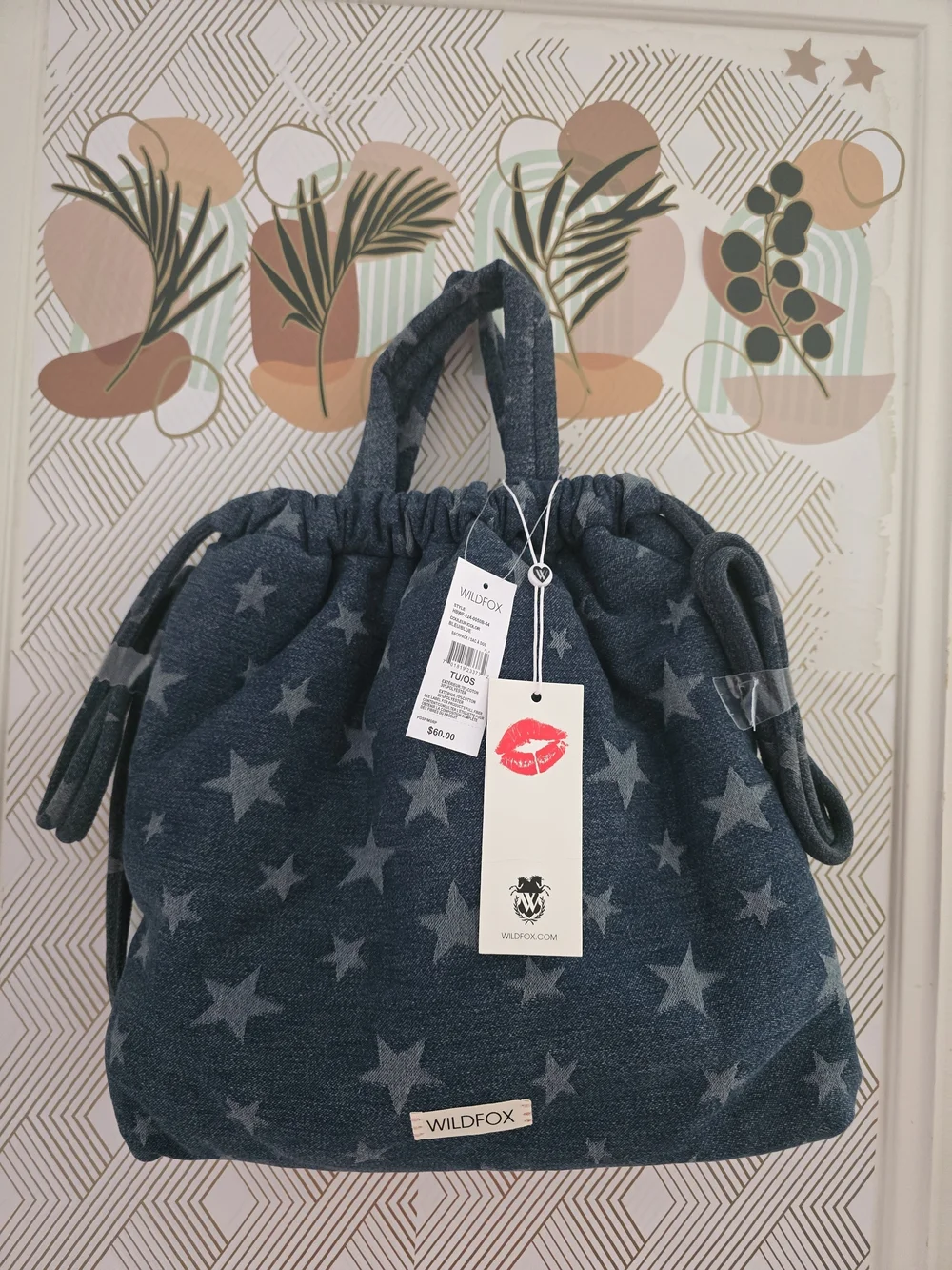 Wildfox Star Denim Drawstring Bag/Backpack